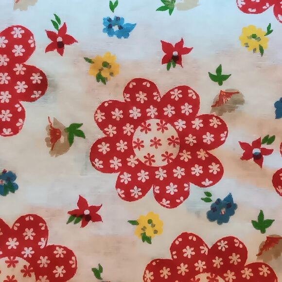 Vtg Half Apron Cotton Tieback Red White Floral 2 Pockets 60s Size Small Or Child - Picture 5 of 11